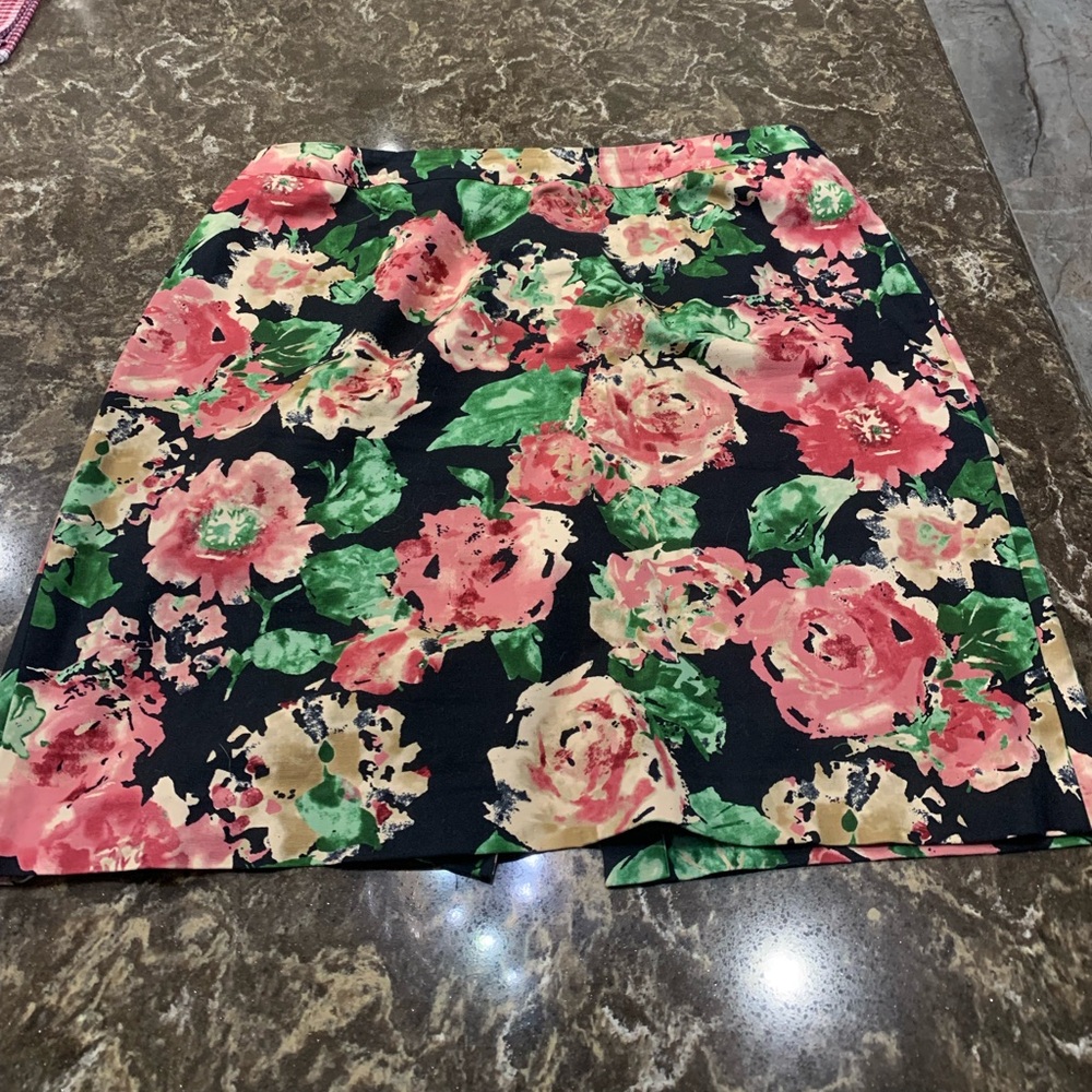 Talbots Pink and Green Floral A-Line Skirt